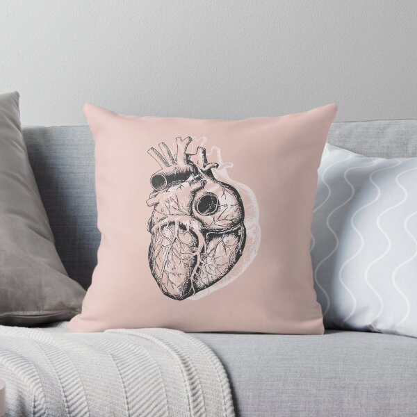 Anatomical Heart • Pastel Pink • Minimalist Goth Throw Pillow