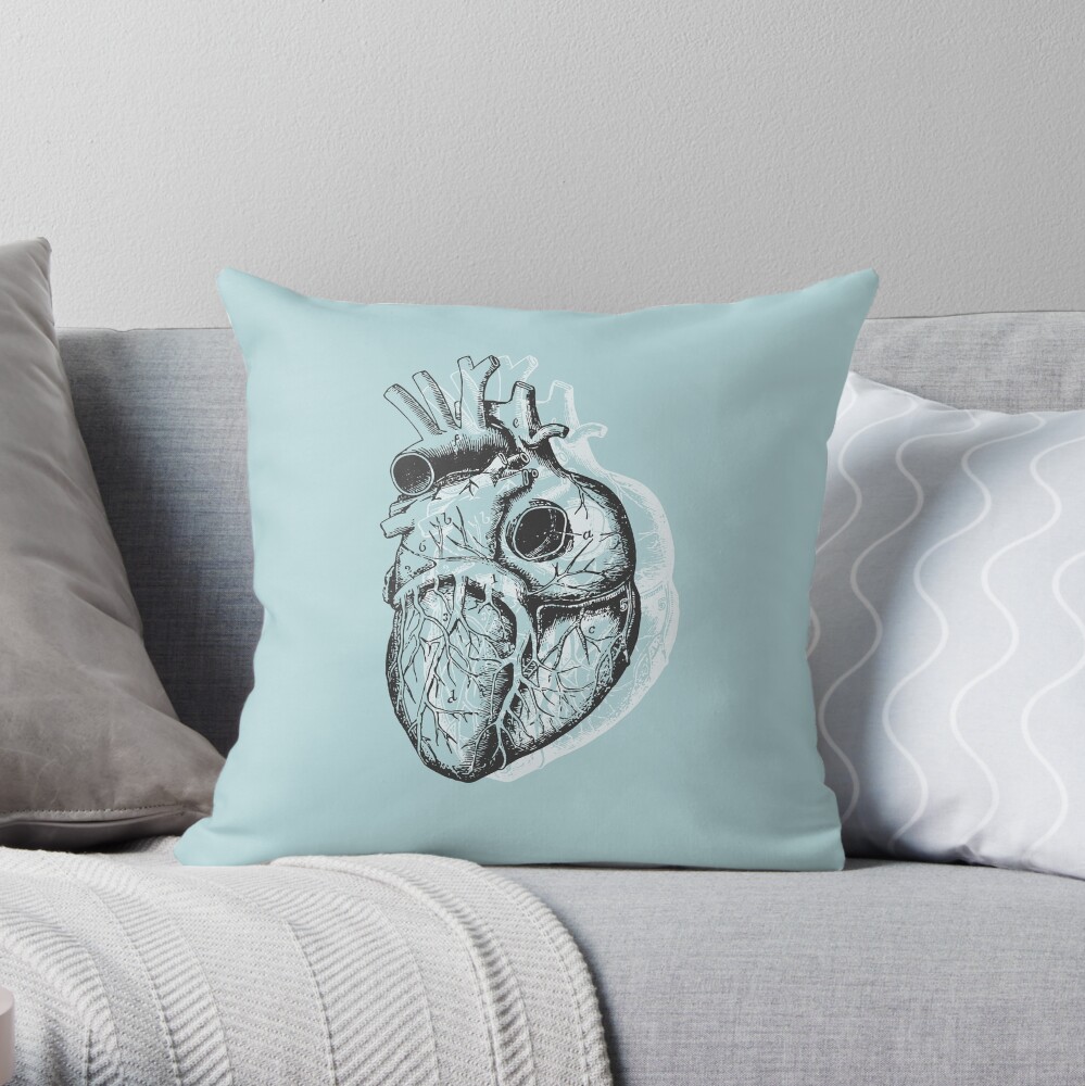 Anatomical Heart • Pastel Blue • Pastel Goth Throw Pillow