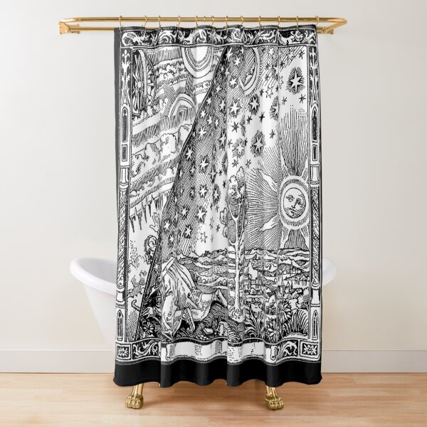 COSMIC WOODCUT. SUN, MOON, STARS. Shower Curtain