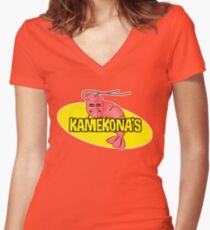 Kamekona's Shrimp Women's Fitted V-Neck T-Shirt