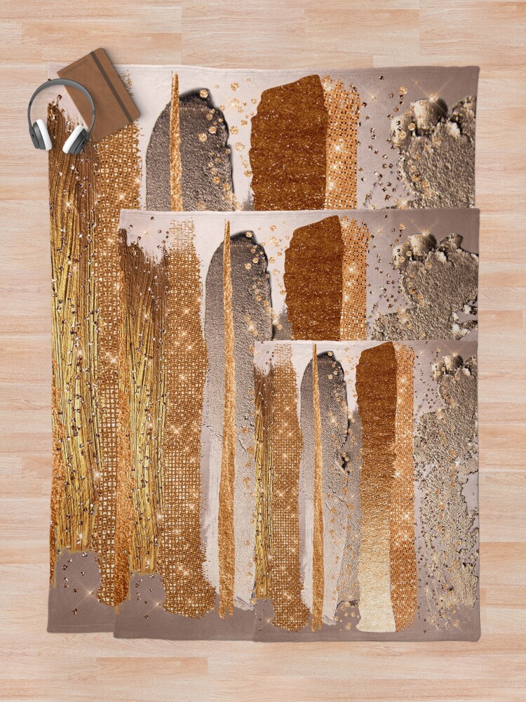 Alternate view of Glitter and Metal Foil Strokes on Copper Blush Metal Throw Blanket