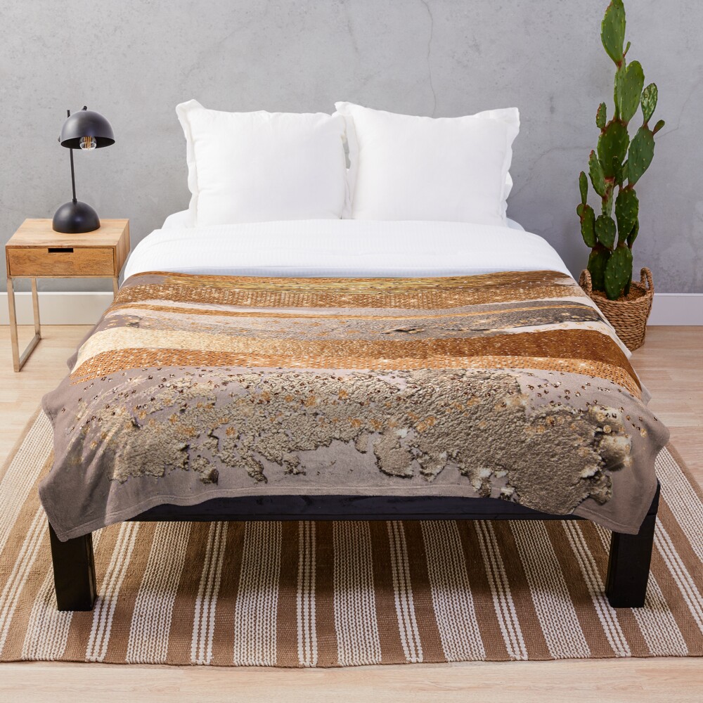 Glitter and Metal Foil Strokes on Copper Blush Metal Throw Blanket