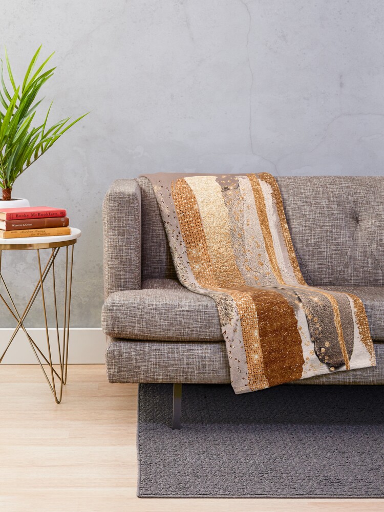 Alternate view of Glitter and Metal Foil Strokes on Copper Blush Metal Throw Blanket