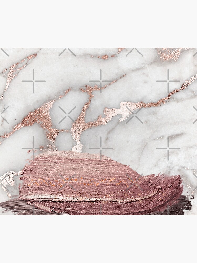 Thick Hand drawn glittery Metal Strokes on Gray Marble with rosegold veins by MysticMarble