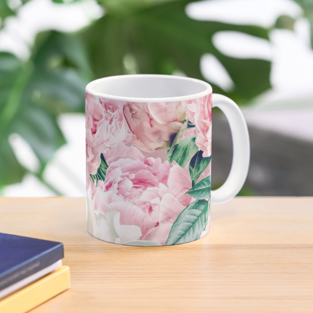 Vintage Blush Real Peonies Pattern Mug