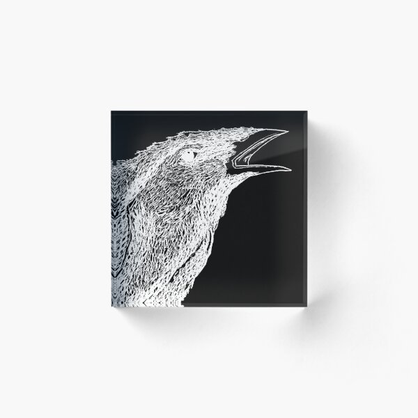 corbeau blanc sur fond noir Bloc acrylique
