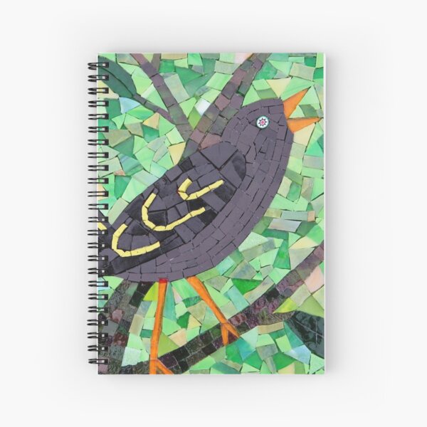 Blackbird mosaic by Sue Kershaw Spiral Notebook