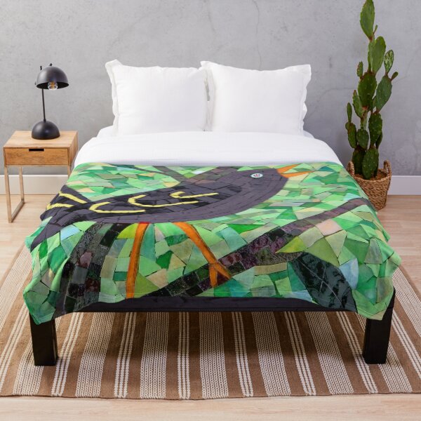 Blackbird mosaic by Sue Kershaw Throw Blanket