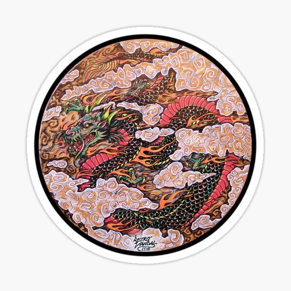 Tattoo Style Dragon Irezumi Oriental Japanese Hand Drawn Sticker