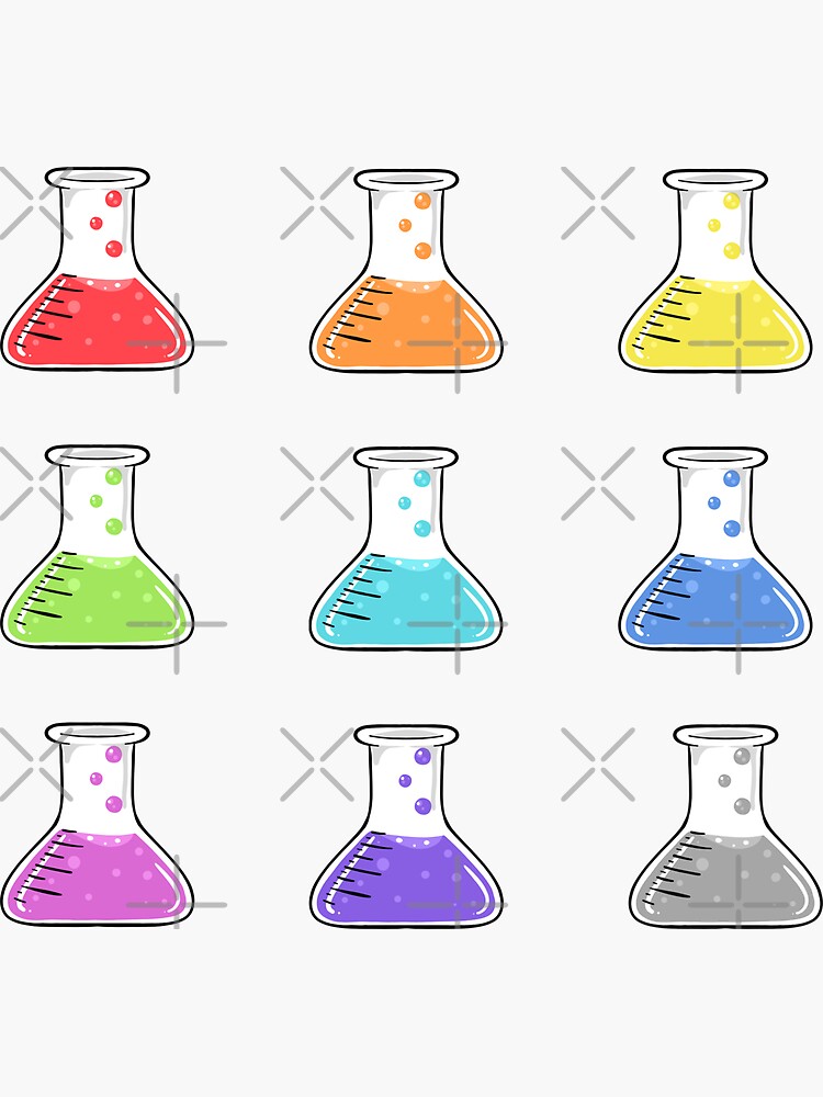"Chemistry Beaker Set of 9" Sticker by lulubeeart Redbubble