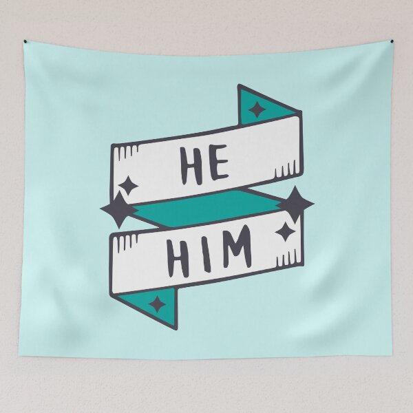 Item preview, He / Him (Masculine) Blue / Turquoise in Light Cyan designed and sold by LaurenTowner.