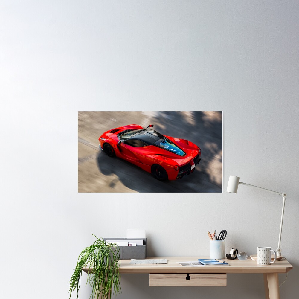 Art Poster La Ferrari Red Sport Car in Sunset on the Highway