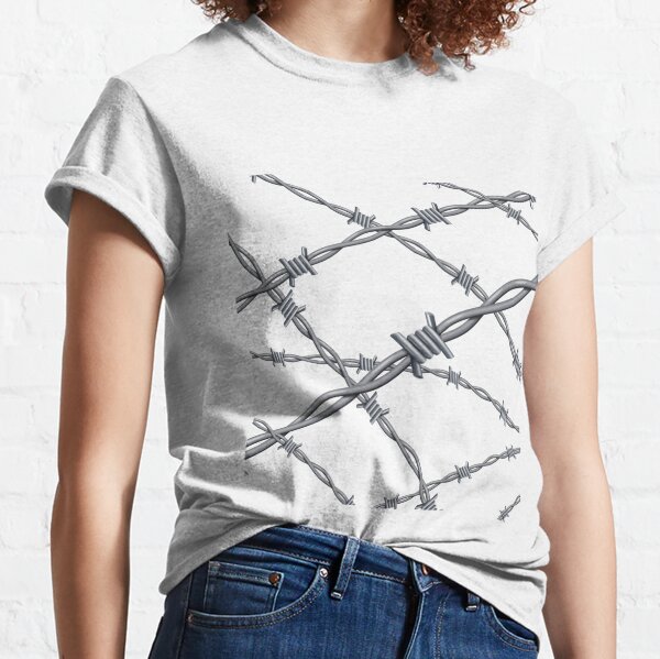 Realistic 3d detailed #barbed #wire line background Classic T-Shirt