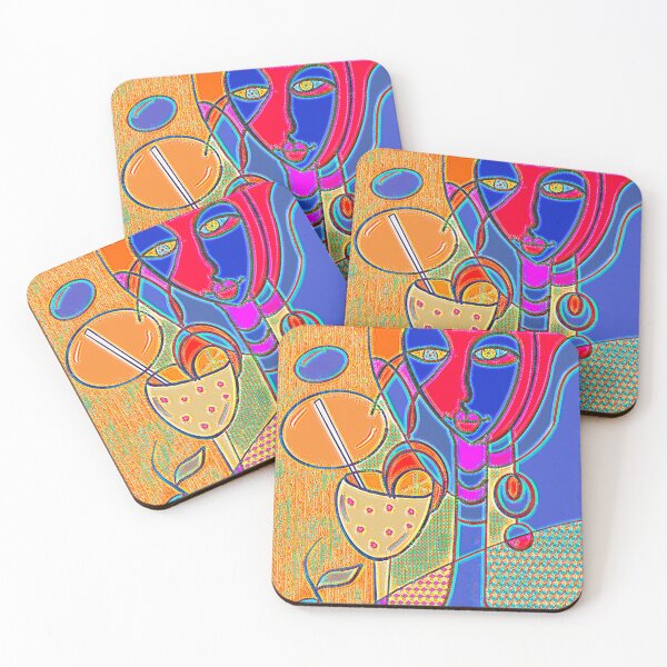 Item preview, Colourful Cocktail lady with long neck, dark blue.  designed and sold by NatanDesigns.