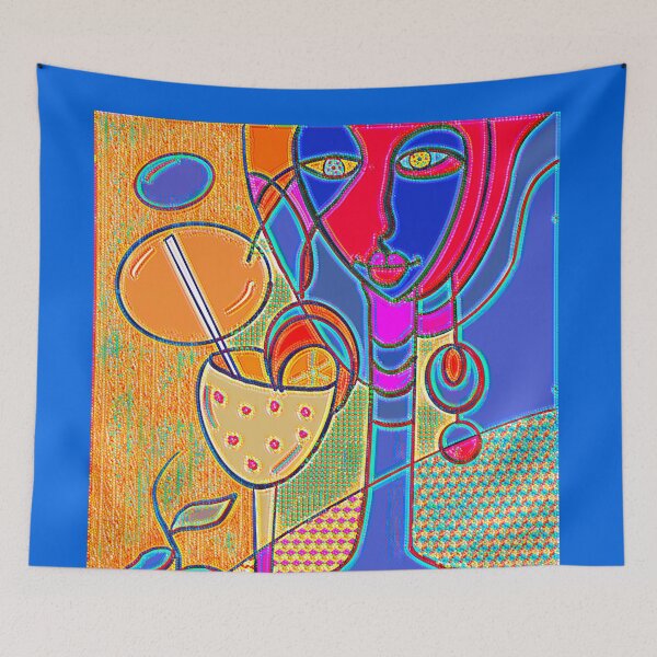 Item preview, Colourful Cocktail lady with long neck, dark blue.  designed and sold by NatanDesigns.