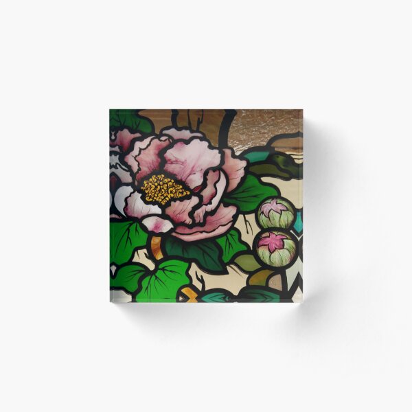 Peony Flower with Buds Acrylic Block
