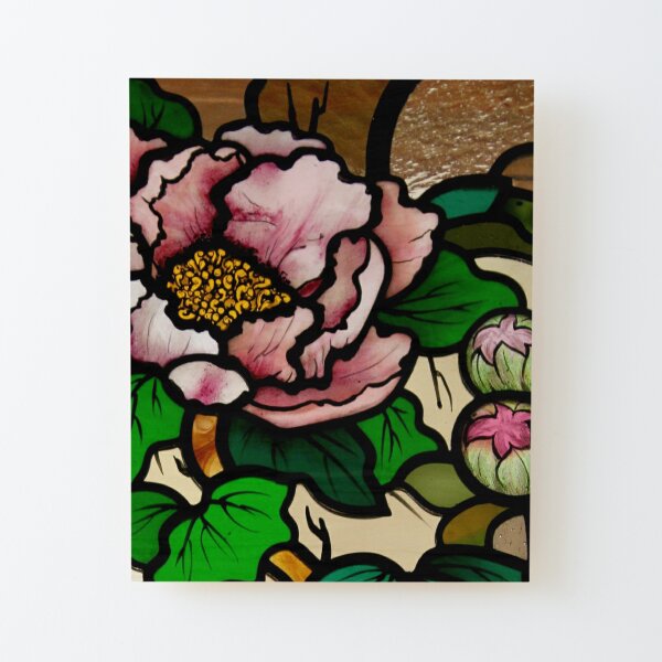 Peony Flower with Buds Wood Mounted Print