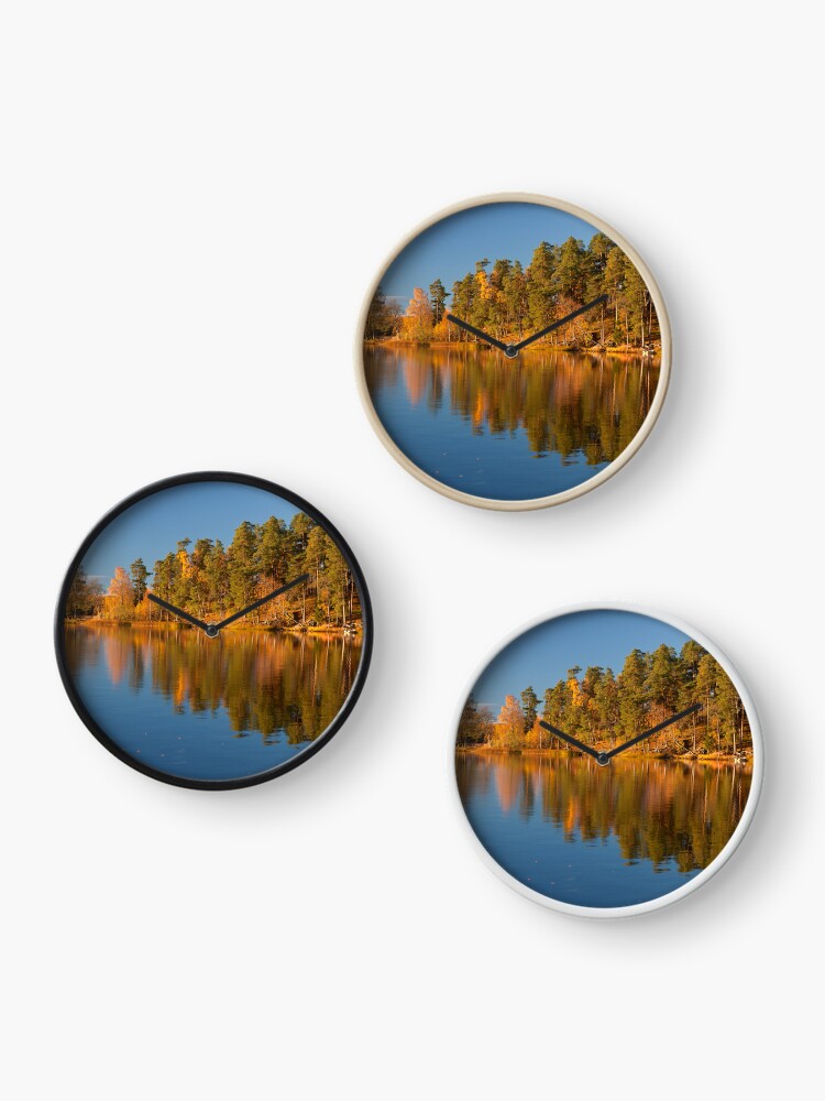 Thumbnail 3 of 4, Clock, Autumn lake designed and sold by guffa-com.