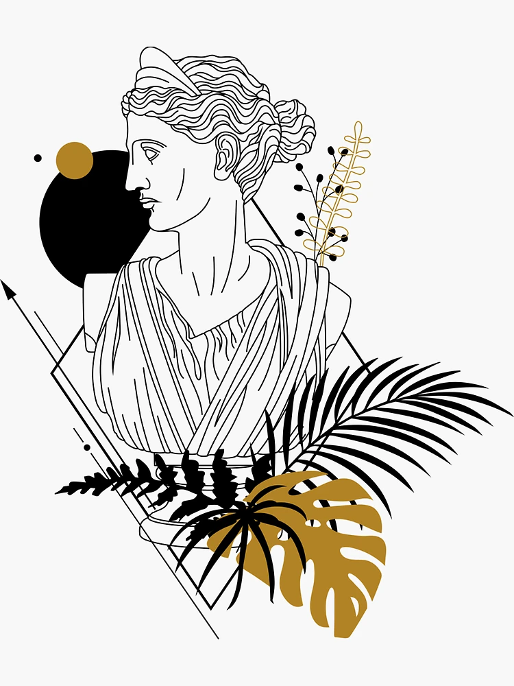 Artemis (Diana). Creative Illustration In Geometric And Line Art Style -  Art Illustration - Sticker