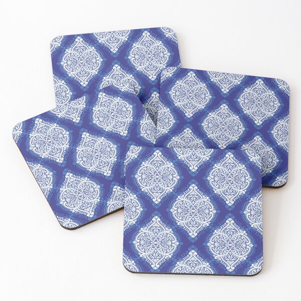 Item preview, Blue Damask. Vintage decorative pattern with white floral medallions. #20. designed and sold by Annartlab.