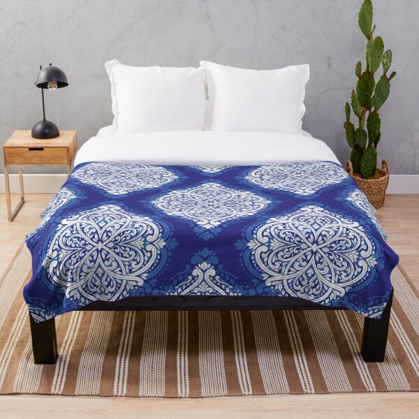 Item preview, Blue Damask. Vintage decorative pattern with white floral medallions. #20. designed and sold by Annartlab.