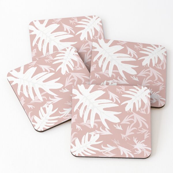 Item preview, Trio palm leaves White on Pink Palepink winter tropical pattern decor , RedBubble designed and sold by PrintedDreams.