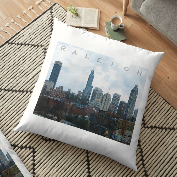 Raleigh NC cityscape photograph from Boylan Ave bridge at sunset Floor Pillow