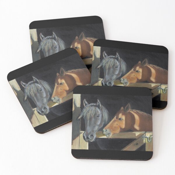 Item preview, Horses At the Barn Door, Pastel Art, Equine Painting, Black and Brown Horses designed and sold by JoyfulWhimsy.