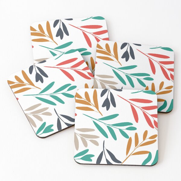 Item preview, Floral Pattern, Botanical Leaves, Coral, Teal, Gold, Navy Blue designed and sold by meggydesigns.
