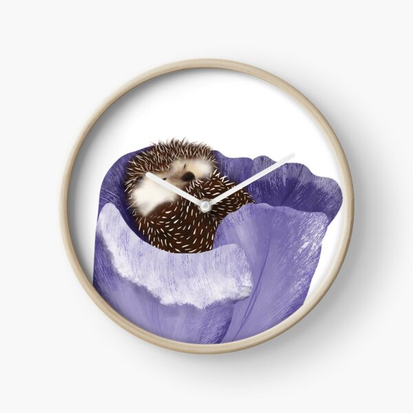 Cute Hedgehog Sleeping In Purple Tulip Clock