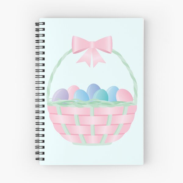 Item preview, Pink Wicker Easter Basket with ribbon and colored eggs designed and sold by tandaleah.