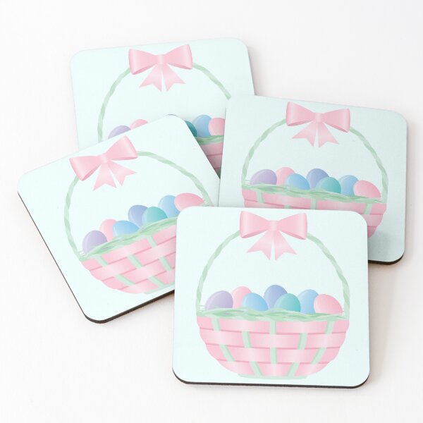 Item preview, Pink Wicker Easter Basket with ribbon and colored eggs designed and sold by tandaleah.