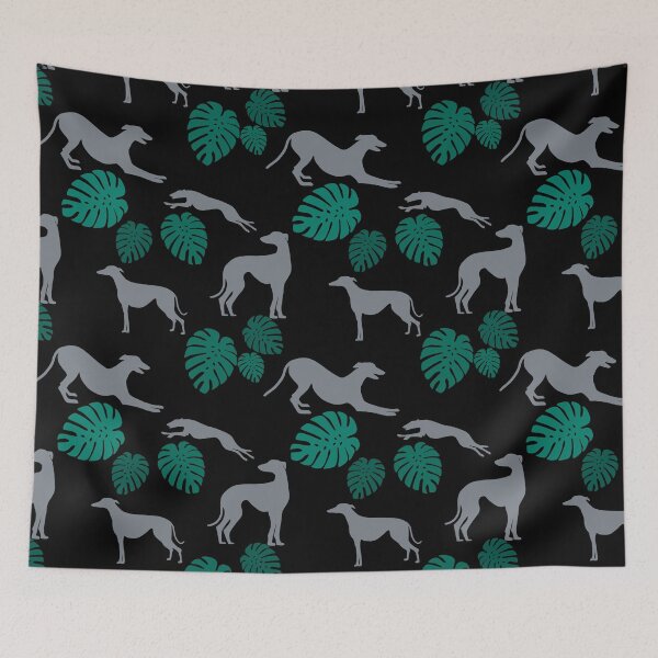 Aperçu de l'œuvre Greyt Grey Greyhound Monstera Jumble sur blanc créée et vendue par GreytGraphicals.