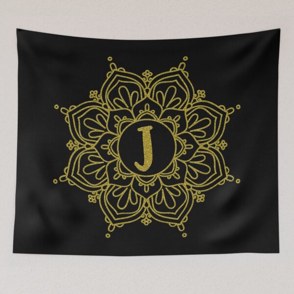 Item preview, Gold Glitter Monogram Mandala Art - Letter J - Black Background designed and sold by MysticMagpie.
