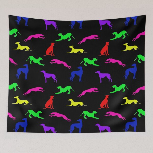 Aperçu de l'œuvre Greyt Greyhound Silhouettes - Couleurs vives sur noir créée et vendue par GreytGraphicals.