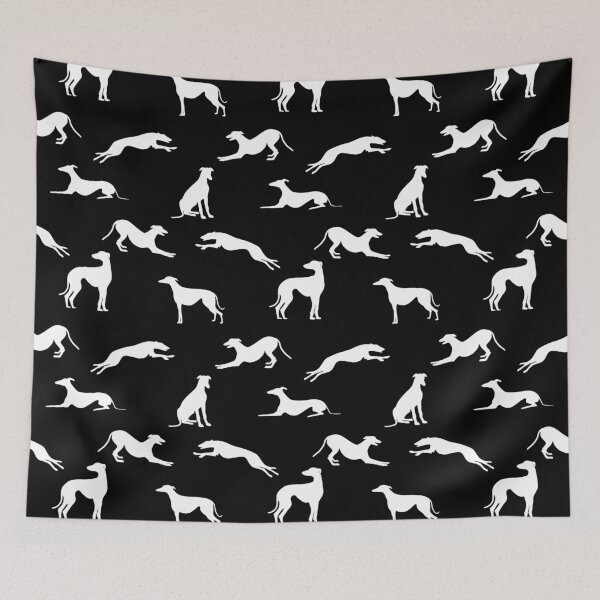 Aperçu de l'œuvre Greyt Greyhound Silhouettes - Blanc sur noir créée et vendue par GreytGraphicals.