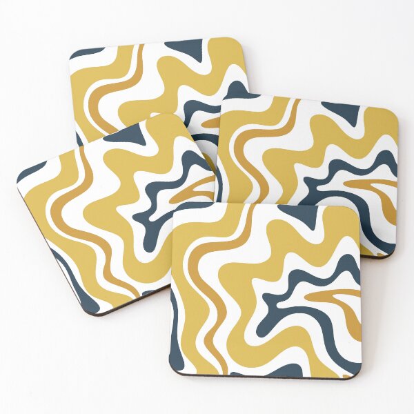 Item preview, Retro Liquid Swirl Abstract Pattern in Mustard Yellow, Navy Blue, and White designed and sold by kierkegaard.