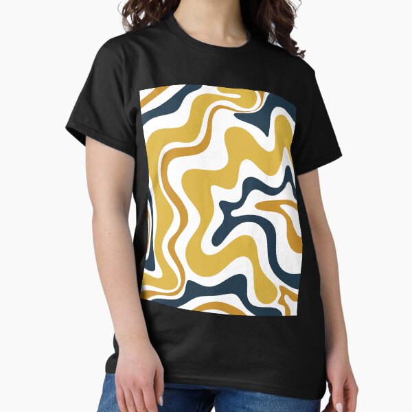 Item preview, Retro Liquid Swirl Abstract Pattern in Mustard Yellow, Navy Blue, and White designed and sold by kierkegaard.