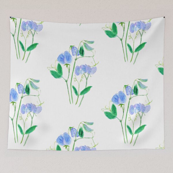 Item preview, hand painted blue sweet peas flowers watercolor painting  designed and sold by ColorandColor.