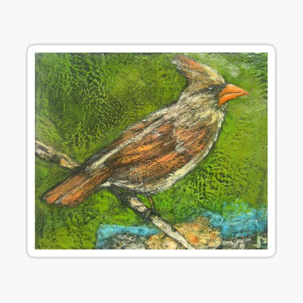 Well Traveled (Female Cardinal Perching) Sticker