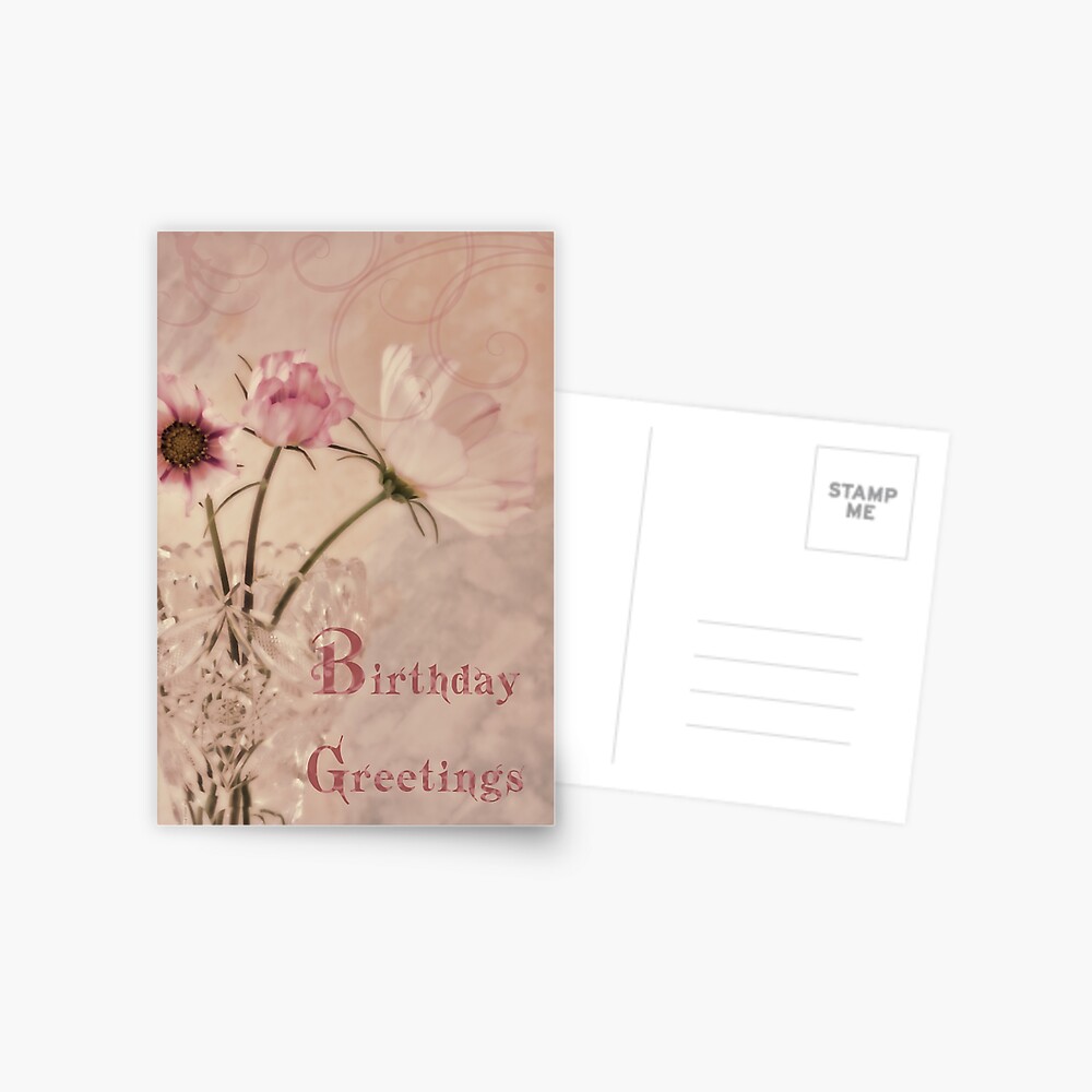 Designer Greetings Four Pink Flowers in Light Yellow Square Frame Birthday Card for Sister, Size: 5.25 x 7.5