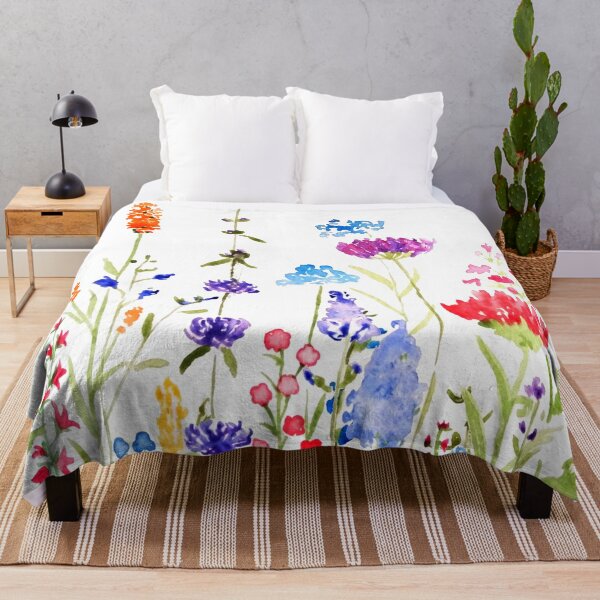 colorful wild flowers watercolor painting Throw Blanket