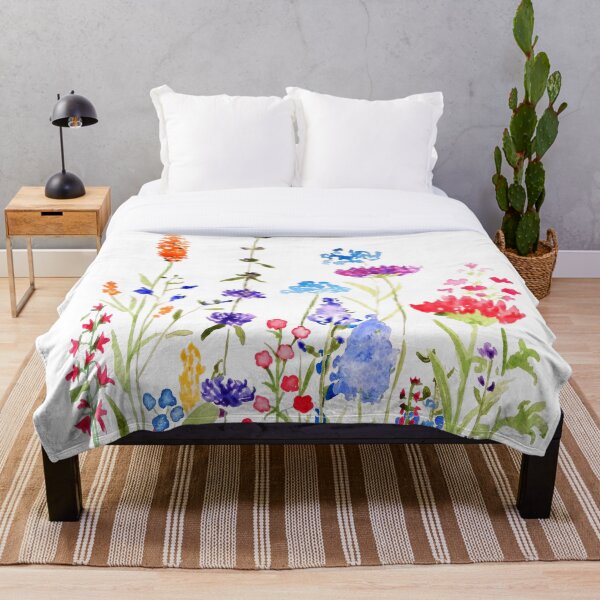 colorful wild flowers watercolor painting Throw Blanket