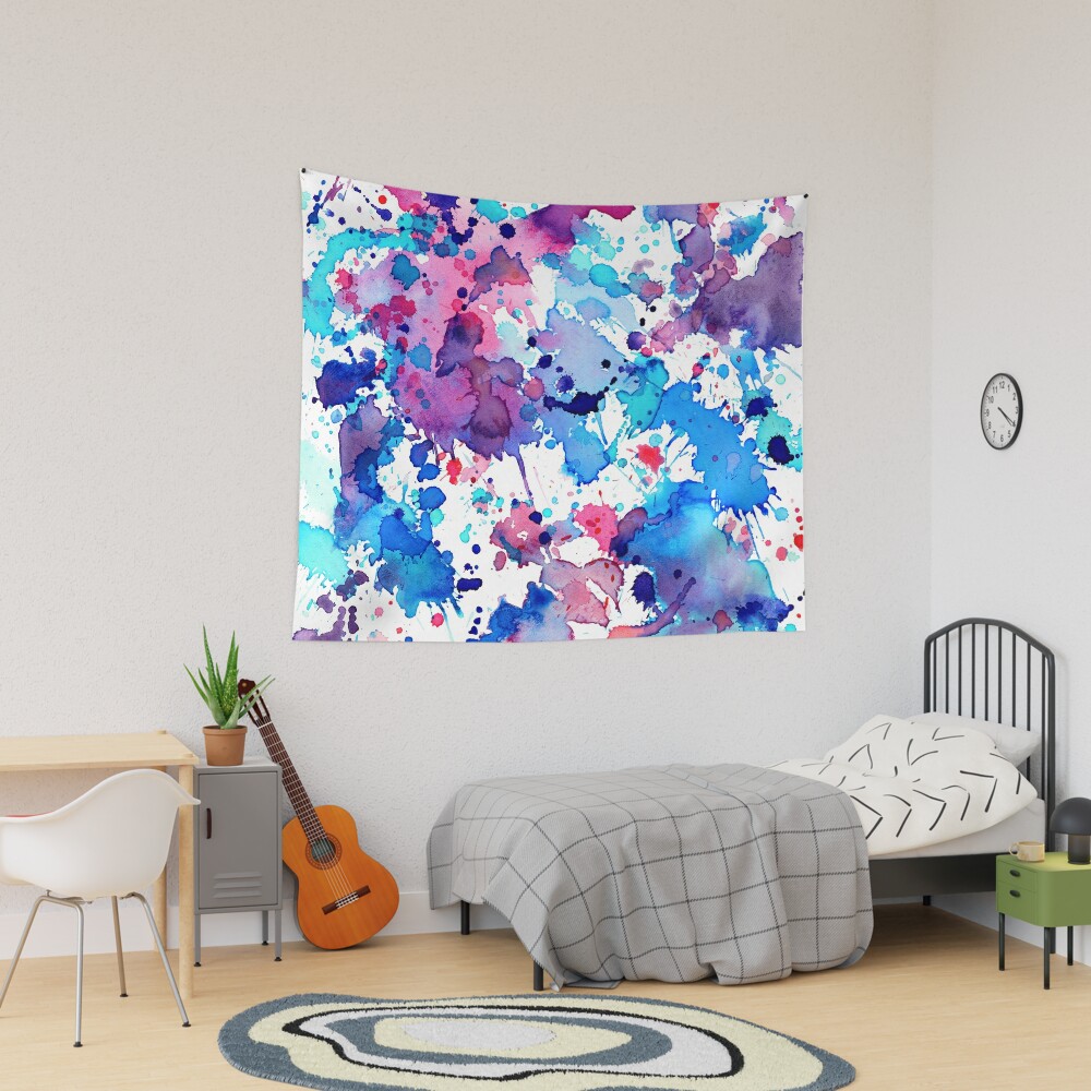 Purple, Pink and Blue Watercolour Splatter | Tapestry