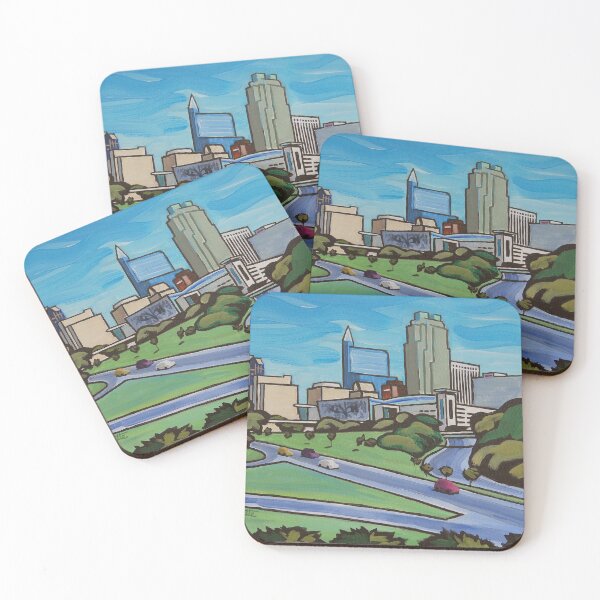 Raleigh NC skyline whimsical cartoon Coasters (Set of 4)