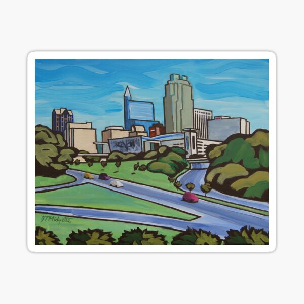 Raleigh NC skyline whimsical cartoon Sticker