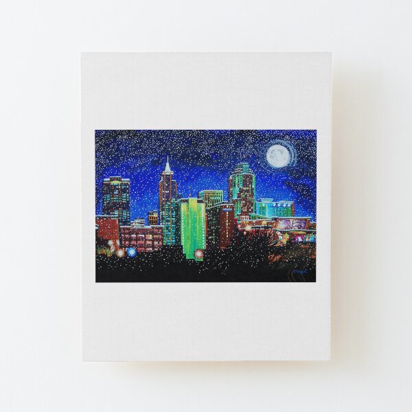 Raleigh NC downtown in snow at night Wood Mounted Print