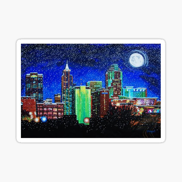 Raleigh NC downtown in snow at night Sticker