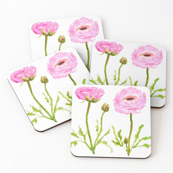 Item preview, hand painted 2 pink  ranunculus flowers designed and sold by ColorandColor.