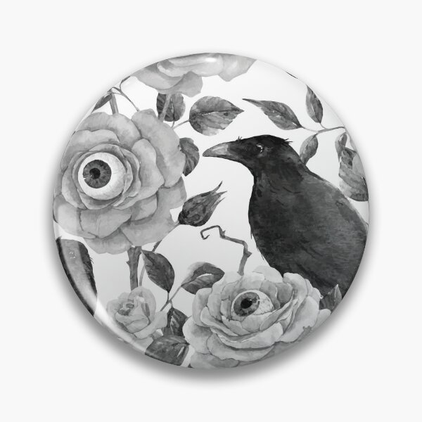 Item preview, Edgar Allen Poe Nevermore Watercolor Black and White Ravens with Roses and Eyeballs designed and sold by Pink Pineapple Works.